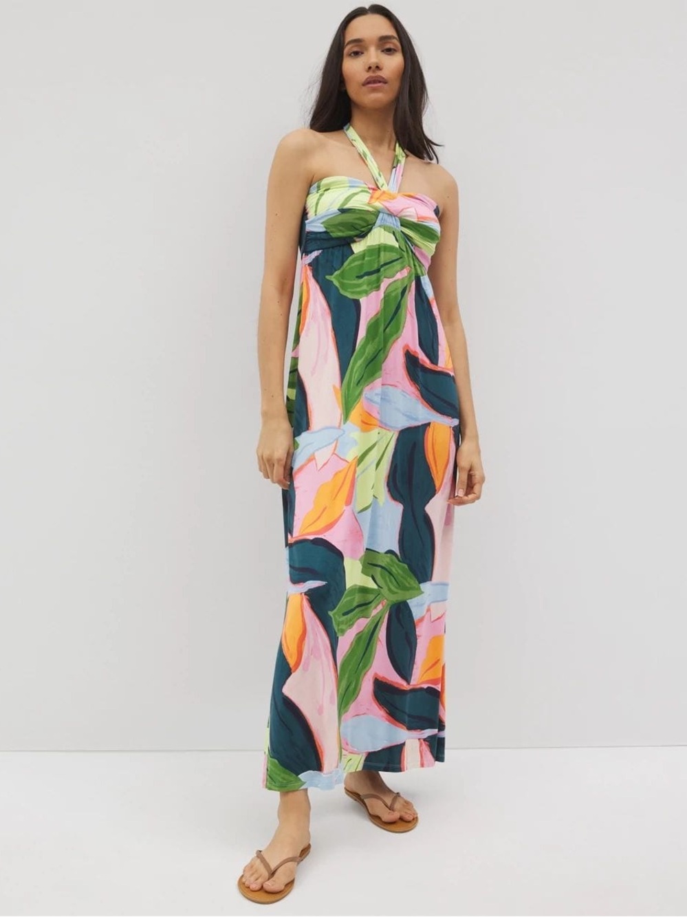 Soma Retreat Maxi Bra Dress Flirty Flora Dark Sea Womens Size Small Halter Flora
